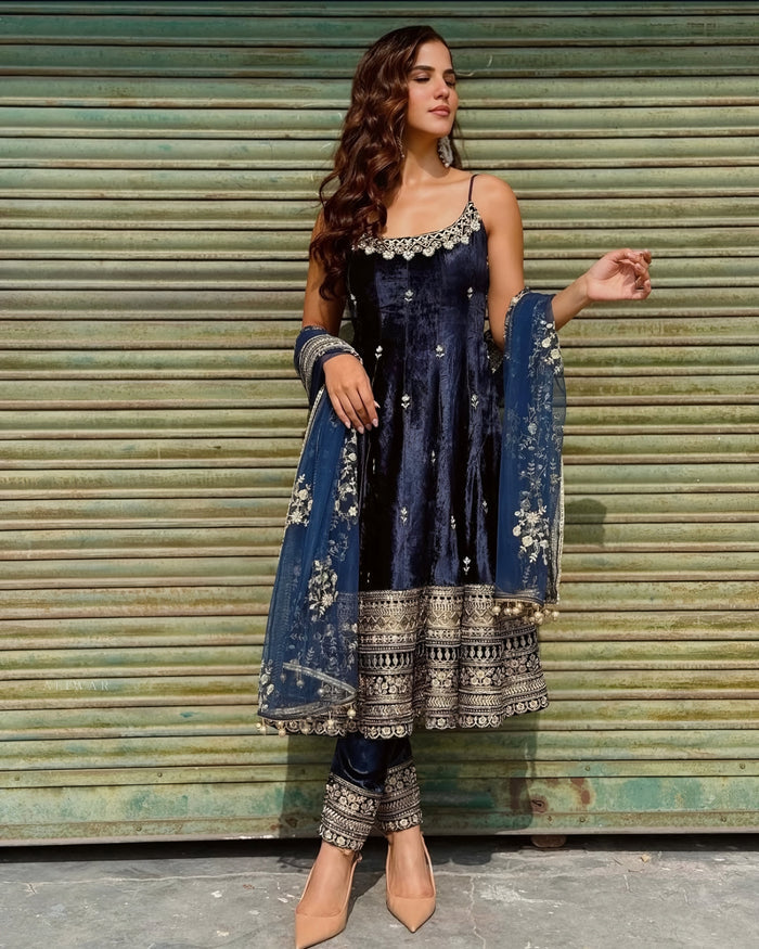 Alveera Premium Quality Blue Anarkali Suit Set