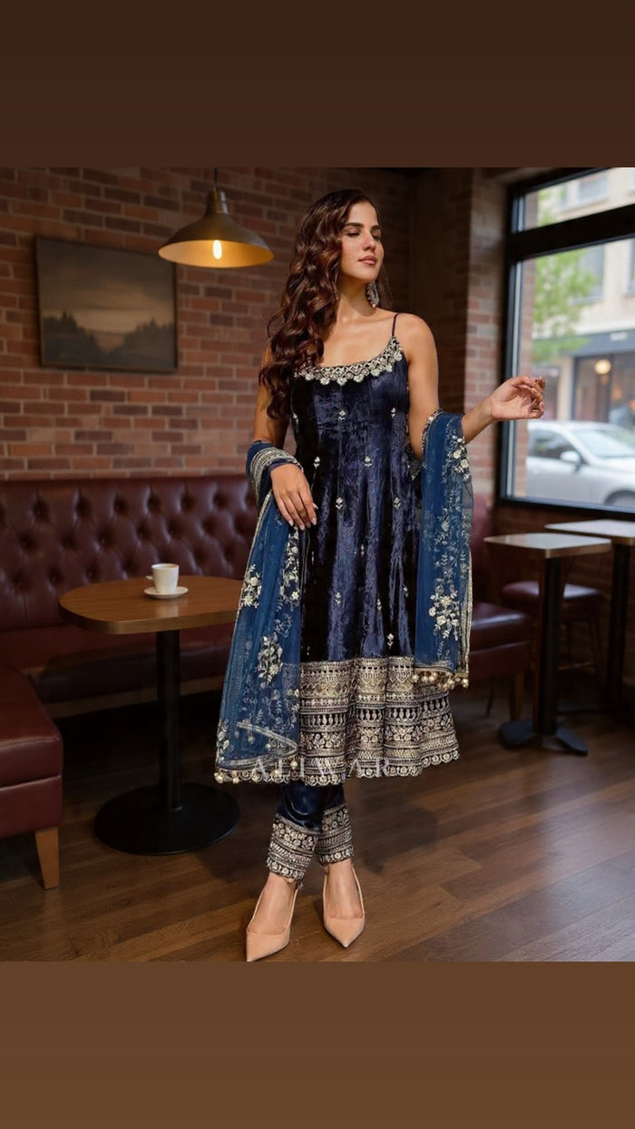 Alveera Premium Quality Blue Anarkali Suit Set