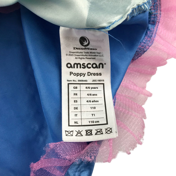 Amscan 4-6 years blue pink Trolls movie Poppy dress costume