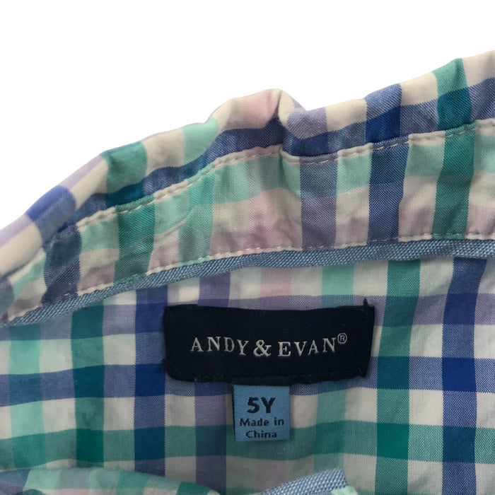 Andy & Evan 4-5 years blue and green checked cotton shirt