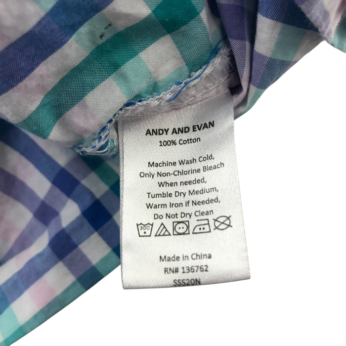 Andy & Evan 4-5 years blue and green checked cotton shirt