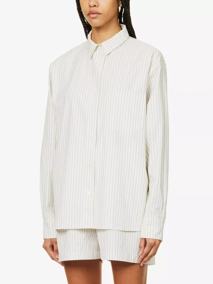ANINE BING Logo Monogram Cotton Poplin Stripe Braxton Shirt - House Of Huntington
