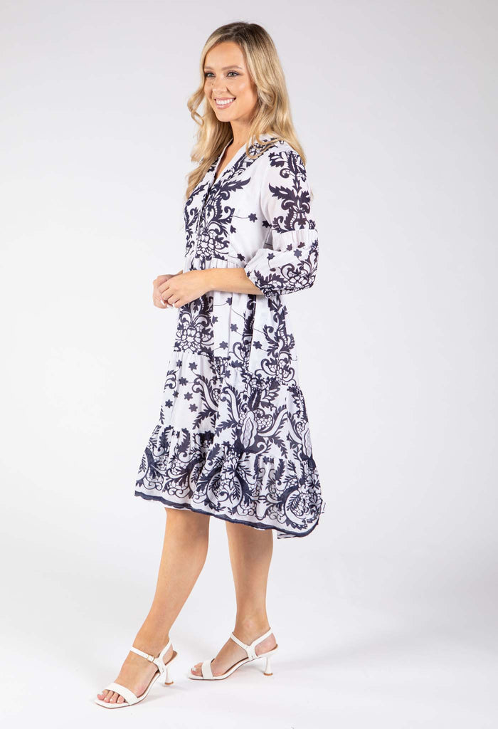 Antique Print Tiered Dress