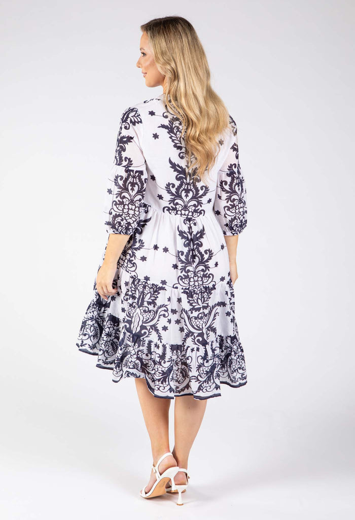 Antique Print Tiered Dress