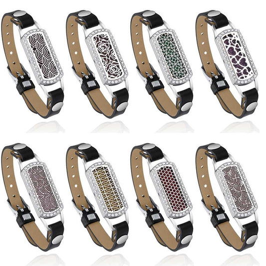 Aromatherapy Bracelet - Leather/Stainless Steel - Essential Oil Locket/Diffuser
