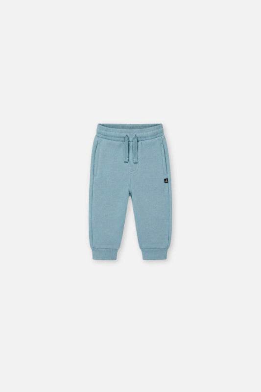 Deux par Deux baby fleece sweatpants in pale turquoise, front view