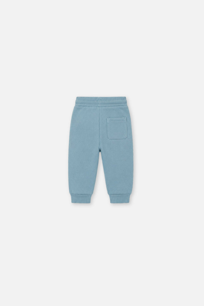 Deux par Deux baby fleece sweatpants in pale turquoise, back view