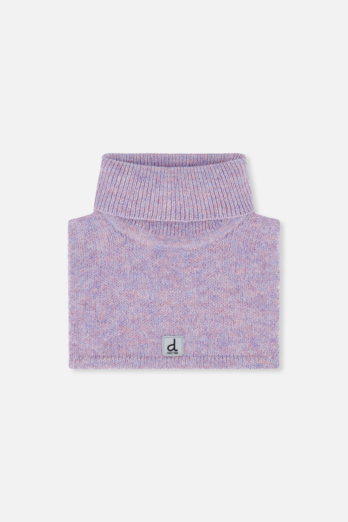Deux par Deux baby knit turtle neck warmer in lavender, front view