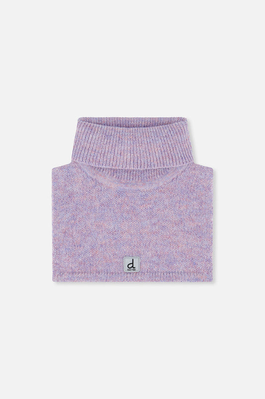 Deux par Deux baby knit turtle neck warmer in lavender, front view
