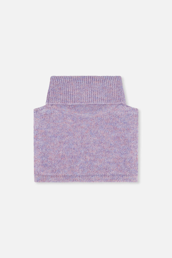 Deux par Deux baby knit turtle neck warmer in lavender, back view