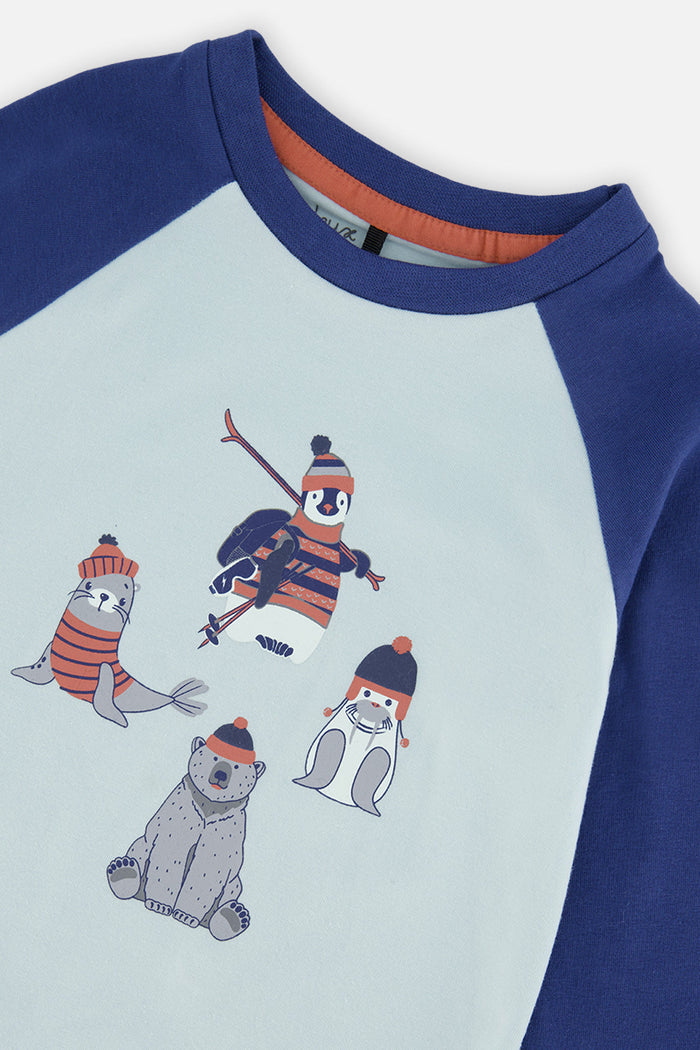 Deux par Deux baby boys Nordic Buddies tee and pant set, very pale turquoise, alternate view