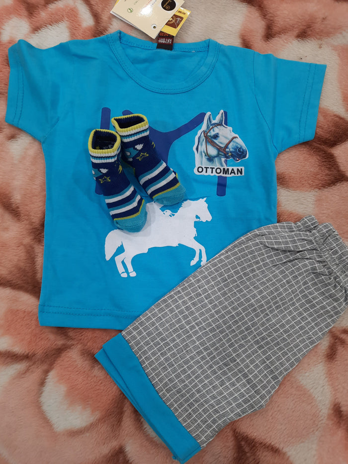 Baby suit in 2 pcs pants and shirt in blue color