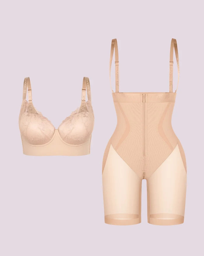 Back Smoothing Lace Underwire Bra + Airy Comfy Short