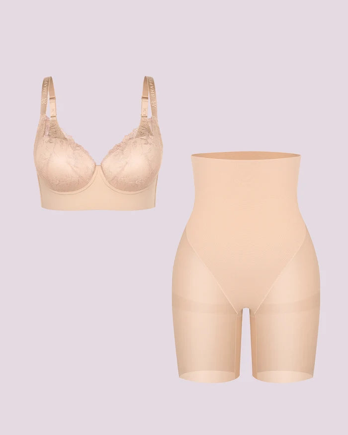 Back Smoothing Lace Underwire Bra + MeshSmooth Short