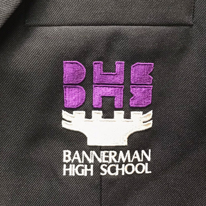 Bannerman High girls 14-15 yrs black purple trim school blazer