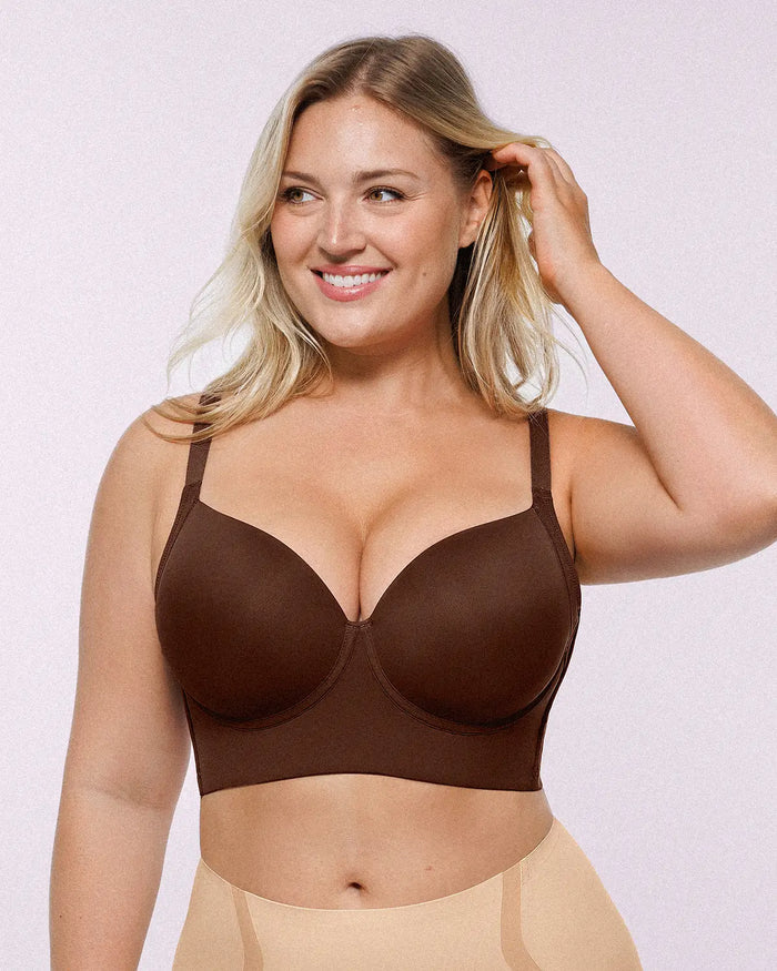 Model wearing push-up bra with enhanced lift and flattering silhouette