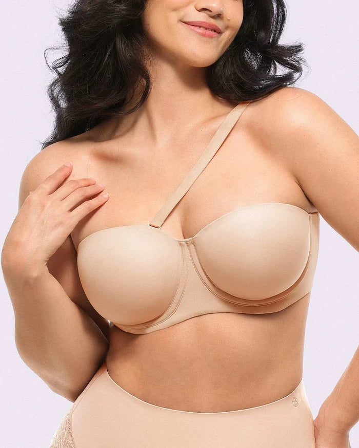 Convertible Strapless Push Up Bra in beige, front view showing contour cups with natural lift