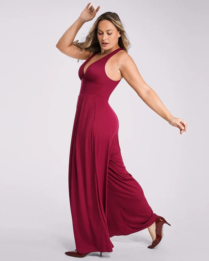 Side view of shaping jumpsuit creating a smooth waistline and streamlined profile