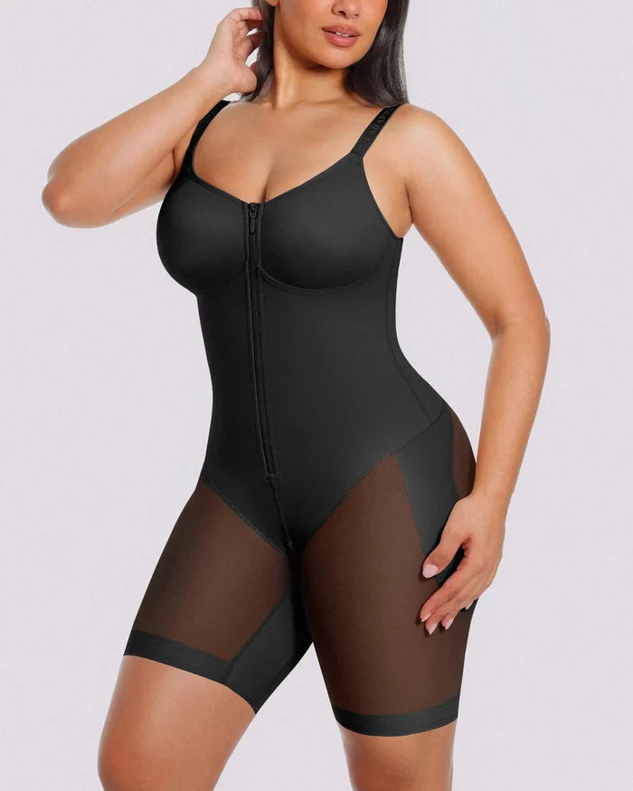 Hourglass full-body bodysuit with mid-thigh coverage and sculpting support