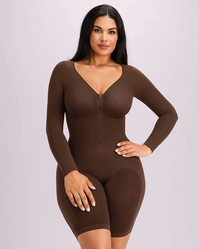 Bare Essentials™ Defineline™ Long Sleeve Zip-Front Bodysuit