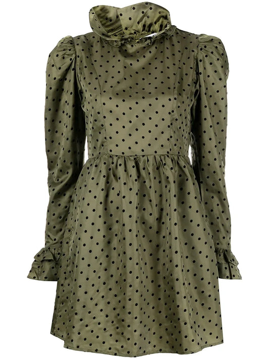 Batsheva Olive Green Prairie Polka Dot Mini Dress