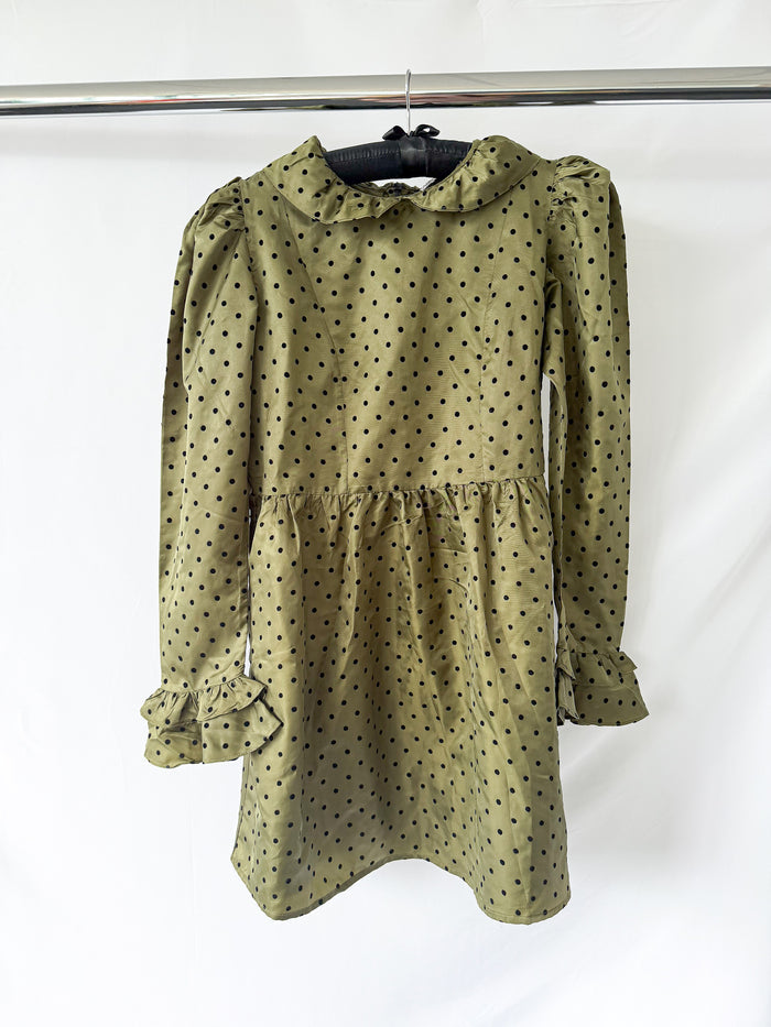 Batsheva Olive Green Prairie Polka Dot Mini Dress