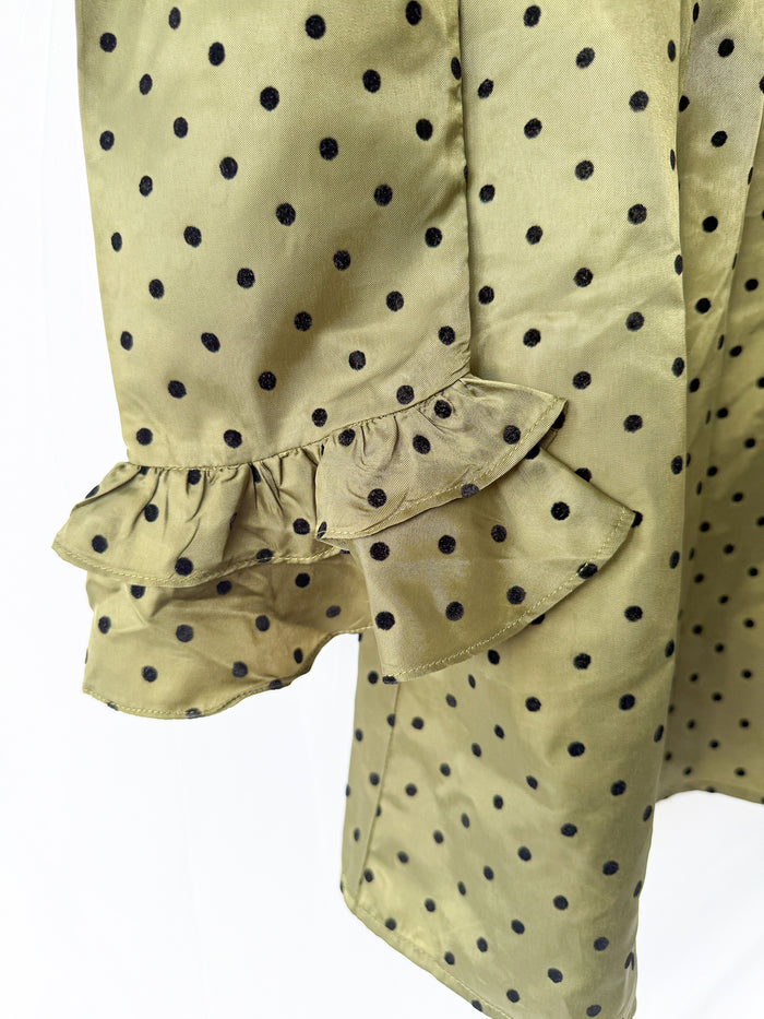 Batsheva Olive Green Prairie Polka Dot Mini Dress