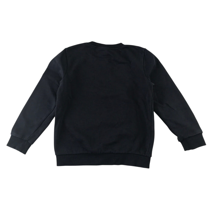 Second-hand Battlefield Primary School navy jersey crewneck, flat lay view with embroidered badge.