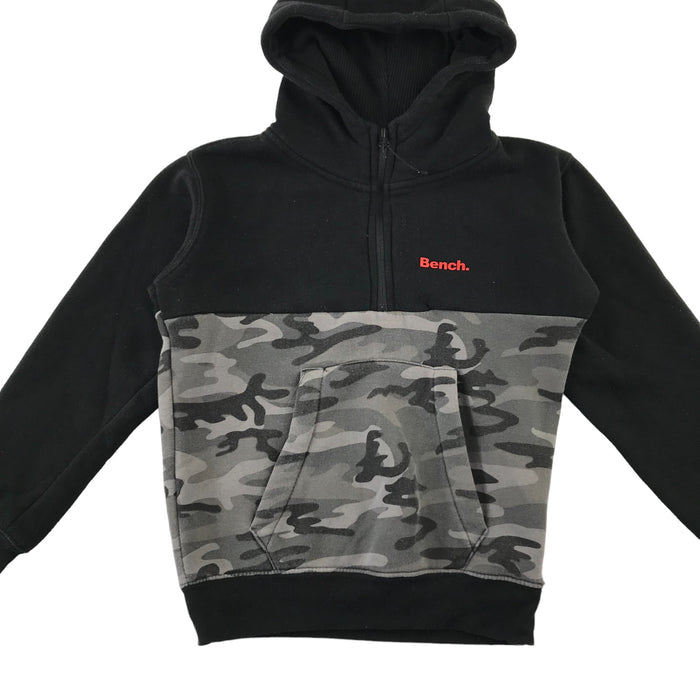 Bench 7-8 years black panelled grey camouflage half zip hoodie