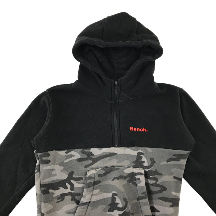 Bench 7-8 years black panelled grey camouflage half zip hoodie