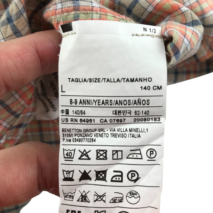 Benetton 8-9 years orange checked with patches shirt