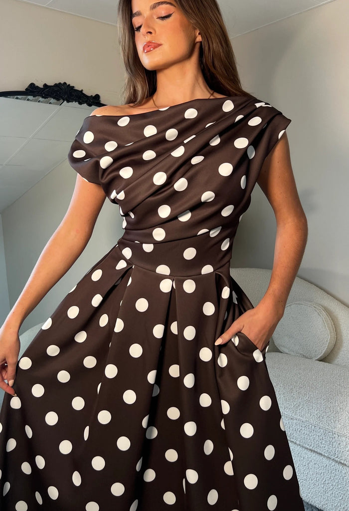 Betty Asymmetric Neckline Skater Midi