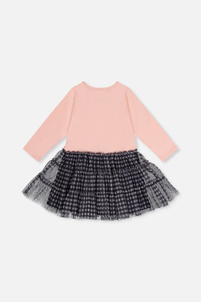 Deux par Deux dusty pink and navy bi-material dress, back view