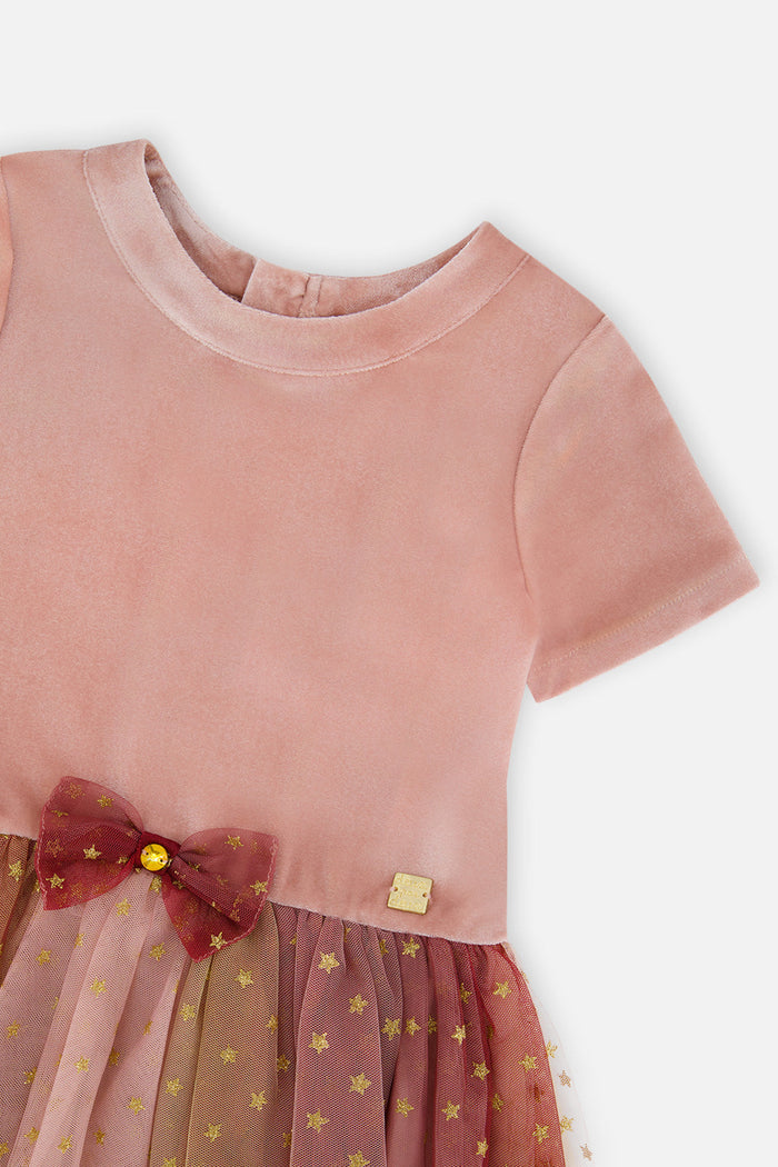Deux par Deux pink bi-material dress with bow belt, alternate view