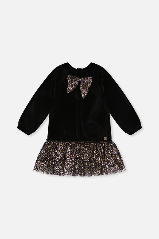 Deux par Deux girls' black and gold velour party dress – front view