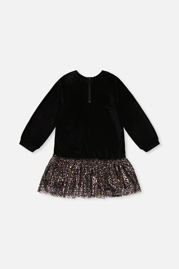 Deux par Deux girls' black and gold velour party dress – back view