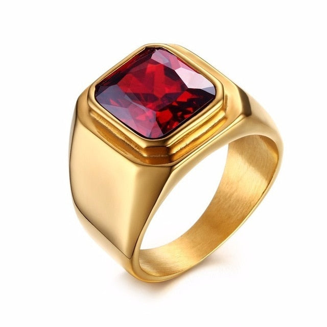 Big Stone Ring for Men Black Gold Tone Stainless Steel - NATASHAHS