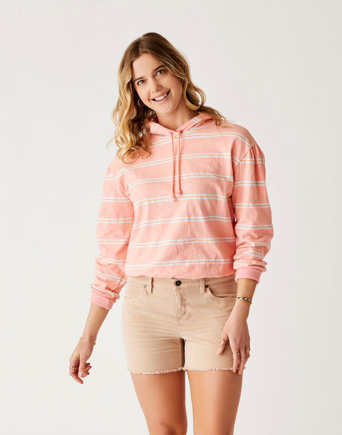 Birdie Slub Hoodie: Electric Coral Rugby Stripe - FINAL SALE