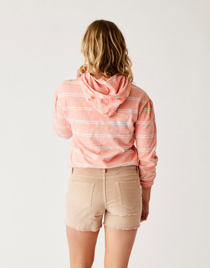 Birdie Slub Hoodie: Electric Coral Rugby Stripe - FINAL SALE