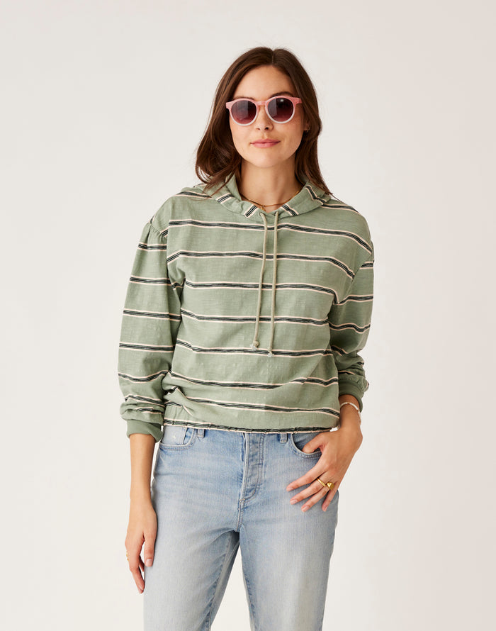 Birdie Slub Hoodie: Lt. Cilantro Rugby Stripe - FINAL SALE