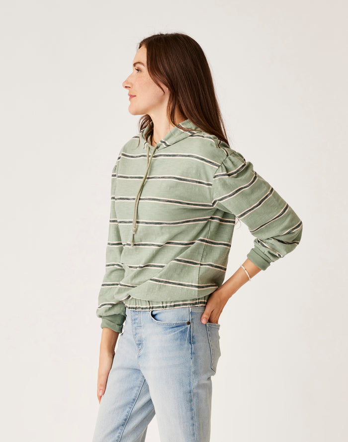 Birdie Slub Hoodie: Lt. Cilantro Rugby Stripe - FINAL SALE