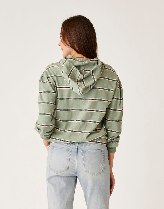 Birdie Slub Hoodie: Lt. Cilantro Rugby Stripe - FINAL SALE