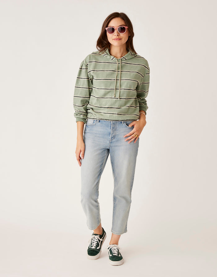 Birdie Slub Hoodie: Lt. Cilantro Rugby Stripe - FINAL SALE