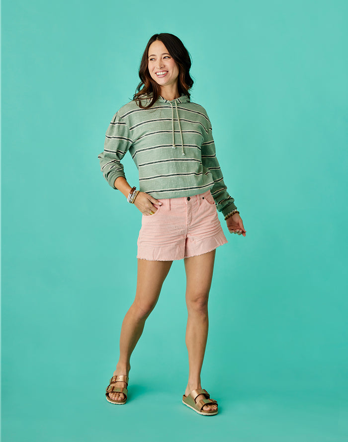 Birdie Slub Hoodie: Lt. Cilantro Rugby Stripe - FINAL SALE