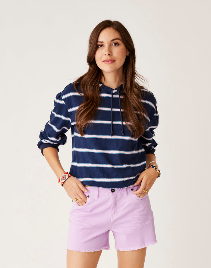 Birdie Slub Hoodie: Navy Rugby Stripe - FINAL SALE