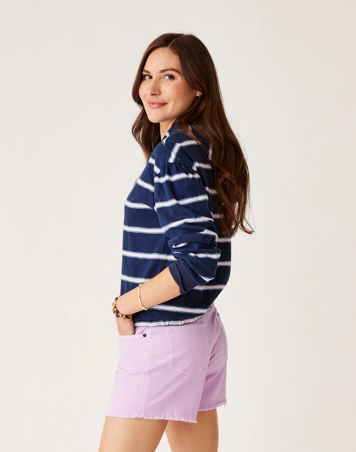 Birdie Slub Hoodie: Navy Rugby Stripe - FINAL SALE