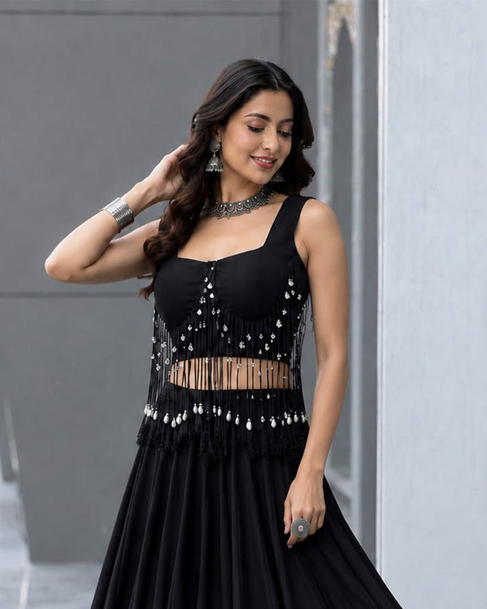 Black And Maroon Color Cotton Navratri Lehenga Choli