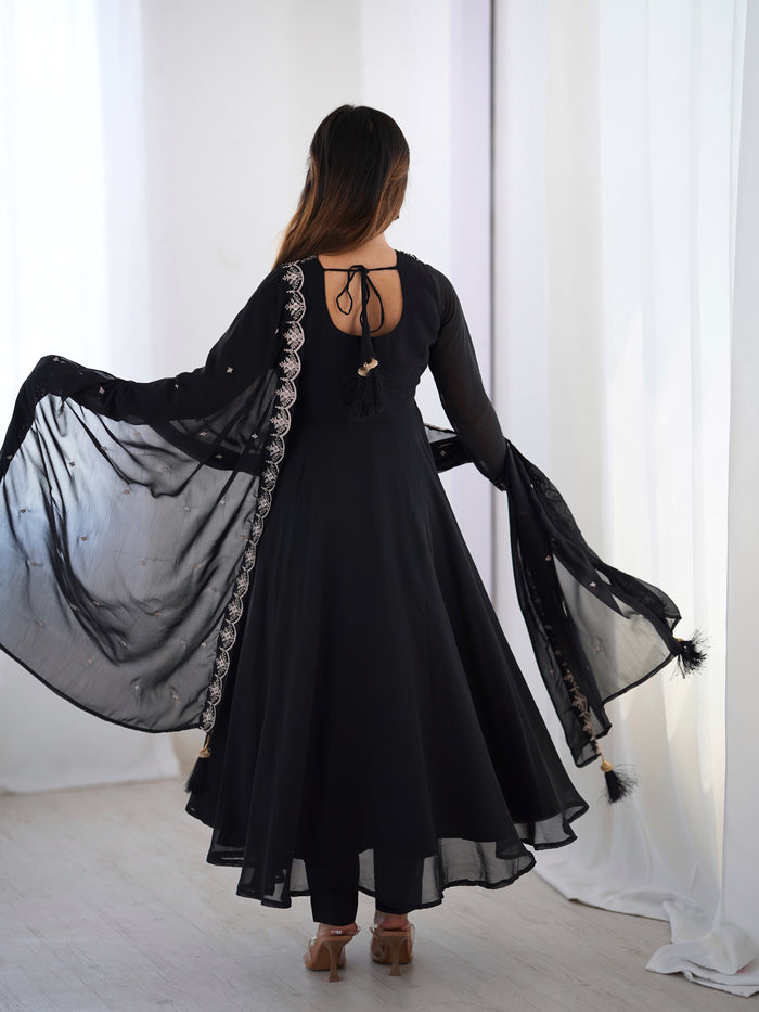 Black Color Georgette Embroidered Three Piece Anarkali Suit