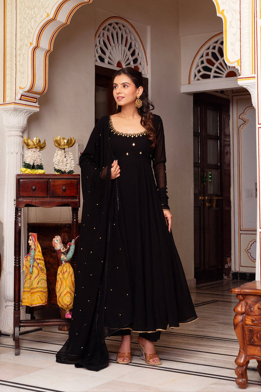 Black Color Hand Work Anarkali Suit with Dupatta