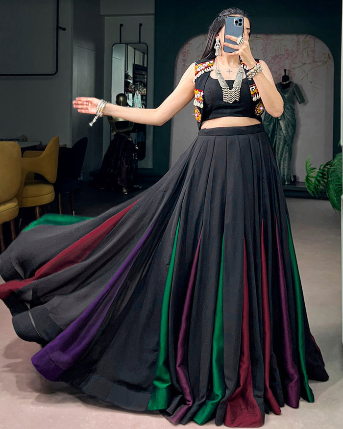 Black Color Lightweight Georgette Navratri Lehenga